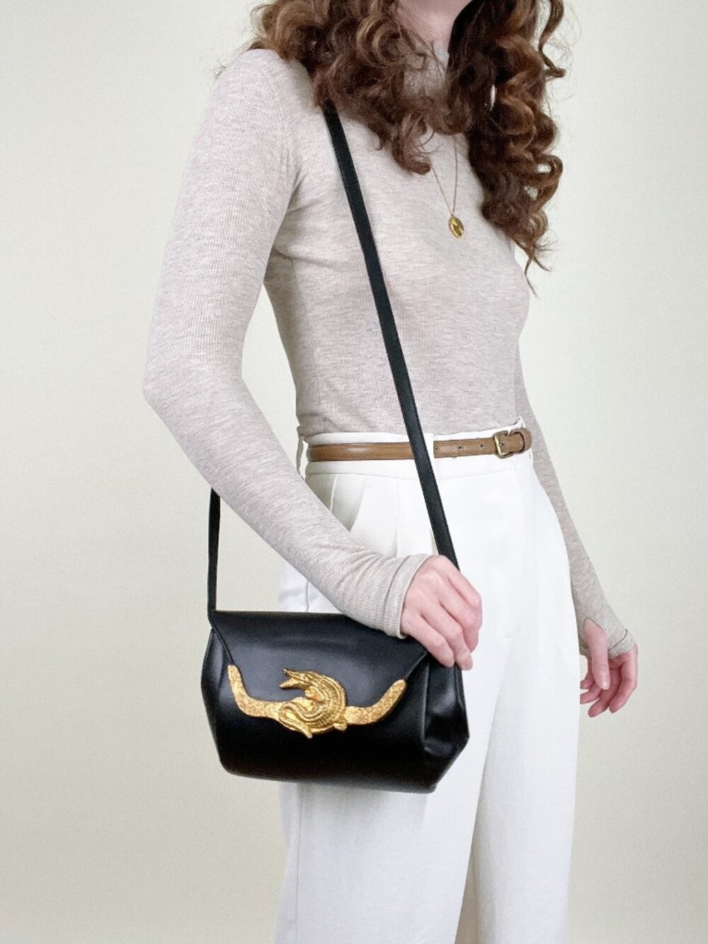Vintage Eclectic Alligators Crocodile Gold Black Crossbody Purse Bag Whimsigoth - Picture 7 of 7